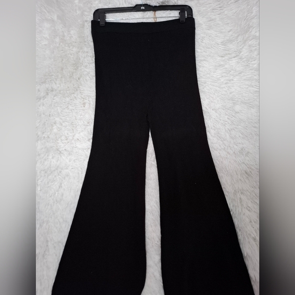 House Of Harlow 1960 Pants Medium Black Ribbed Knit Flare Bell Bottom High Rise - Picture 5 of 10